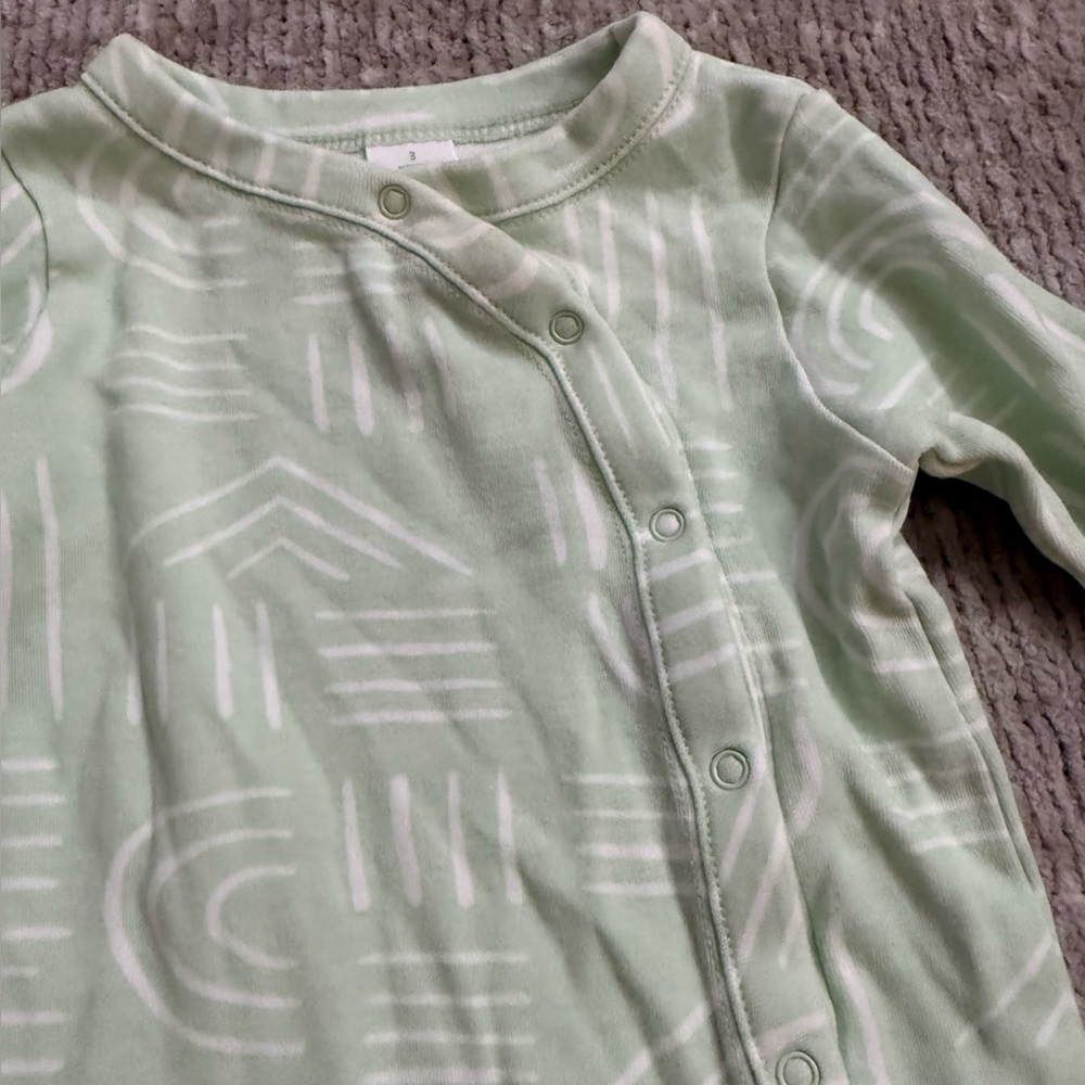 Nordstrom Baby Green Abstract Print Footie Pajamas 3 Months Cotton‎